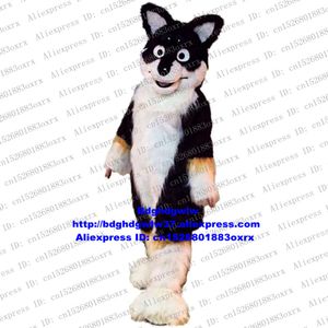 Maskottchenkostüme Maskottchenkostüme Schwarz Weiß Langes Fell Pelziger Wolf Fuchs Husky Hund Fursuit ALASKAN Maskottchenkostüm Erwachsener Cartoon-Anzug Kleidung Sportveranstaltungen Zx669