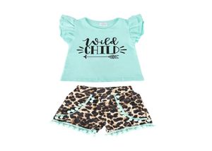Girlymax Summer Baby Girls Children Clothes Mint Pompom Shorts Wild Child Leopard Outfits Ruffles Boutique Kids Clothing 2108049841341