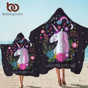 Beddingoutlet Unicorn Hooded Handduk Mikrofiber Badhandduk med huva för barn Vuxen blommig tecknad bärbar strandomslag filt T2005243D