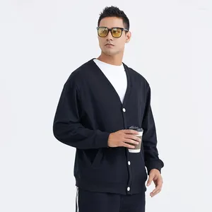 Maglioni da uomo Cardigan con bottoni con scollo a V da 330 g in cotone pesante ad anello in spugna ampio tessuto alla moda