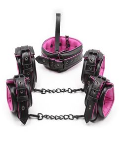 Polsini per caviglia Polsini per polso Collare per collo con guinzaglio Kit di attrezzi per bondage Accessorio BDSM in morbida pelle di spugna Elegante colore nero rosa Regolazione4025070