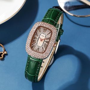 腕時計gedi贅沢な女性がフルラインストーン長方形のファッション防水革のレザーブレスレット時計カジュアルリストfor276b