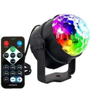 Edison2011 Mini RGB 3W Crystal Magic Ball Lampada da palco a LED DJ KTV Disco Laser Light Luci da festa Suono IR Telecomando Natale P2454170