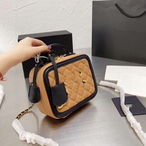 Shop Handbag Promotion 2024 New Casual Box Makeup Bag Genuine Leather Caviar Camera Small Fragrant Wind Diamond Grid Chain Crossbody Womens