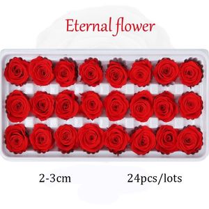 24 st bevarade blommor Rose Immortal Rose Mothers Day Diy Wedding Eternal Life Flower Material gåva Hel torkad blomma Box Z1313W