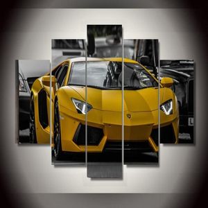 5 pçs com moldura impressa amarelo esporte carro imagem pintura arte da parede decoração do quarto das crianças impressão cartaz imagem lona óleo pai242r