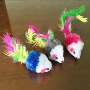 カラフルな羽毛テールマウス猫おもちゃマウスおもちゃペット100pcsロット配達wl441305v