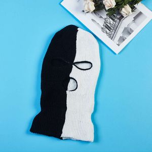 Winter Warm For Men's Skiing And Riding Two Tone Head Cover Three Hole Knitted Hat Sports Face Mask 370966