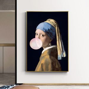 Девушка с жемчужной серьгой, картины на холсте, известные произведения искусства, креативные постеры и принты, настенные панно в стиле поп-арт для домашнего декора249D