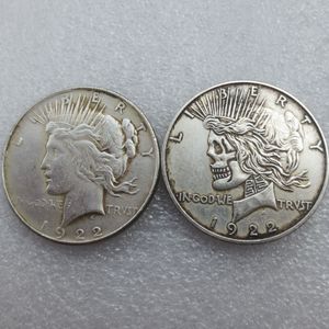 US Head-To-Head Two Face 1922 1922 Peace Dollar teschio zombie scheletro intagliato a mano Copia monete3080