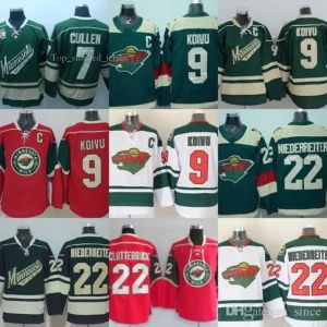 Benutzerdefinierte Herren Damen Jugend Minnesota''Wild''7 Cullen Mikko Koivu Clutterbuck 22 Niederreiter Grün Rot Weiß Eishockey-Trikots 2866