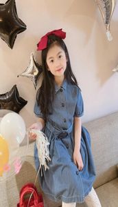 2021 детское синее джинсовое платье для девочек, модное летнее повседневное платье принцессы с короткими рукавами, розничная одежда для малышей5179117