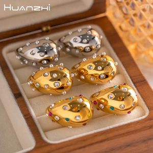 Stud Earrings HUANZHI Golden Color Water Drops For Women Girls Pearls Colorful Zircon Fashion Titanium Steel Vintage Jewelry 2024