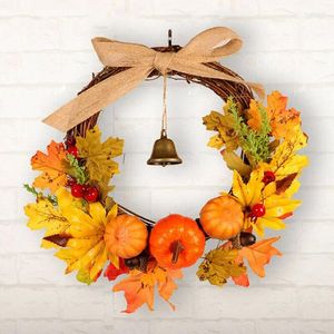 Decorative Flowers Autumn Pumpkin Wreath Thanksgiving Halloween Home Front Door Decor