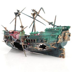 Large Aquarium Decoration Boat Plactic Aquarium Ship Air Split Shipwreck Fish Tank Decor C3089