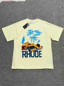 23 Year New Rhude T-shirt Short sleeved Letter Printed High Weight Double Yarn Hip Hop Mens and Womens Same Style