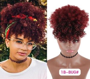 Drawstring Kinky Curly High Puff Ponytail Synthetic Hair Extensions African American Hair With Bangs Short Wrap Clip2928611