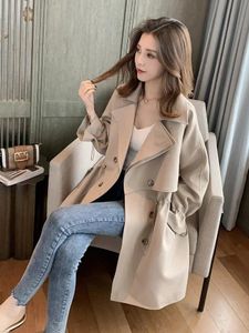 Coat Women Mid Length Korean Version Trench Coat Versatile Loose Fitting Suit Collar Casual Coat Top Temperament Overcoat 240228