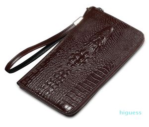 Designer masculino design de negócios vintage longo carteira couro vaca genuína padrão crocodilo estilo masculino bolsa casual embreagem mão bags8106257