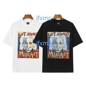 Saint Michael Cartoon Einstein Graffiti Retrato Impresso Puro Algodão Em Torno Do Pescoço Solto Encaixe Masculino e Feminino Camiseta de Manga Curta AHOZ