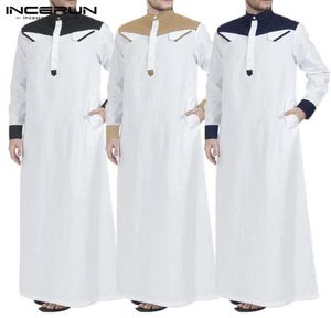 イスラム教徒の男性アラブイスラムカフタンパッチワークスタンドカラーアバヤ長袖ファッションサウジアラビアの男性Jubba Thobe Plus Size3654087