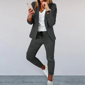 Womens Jacket Pants Set Business Suit Långärmad fast borstad elastisk midja Lapel Ultra-tunn monterande jacka Shorts 240312