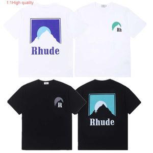 American High Street Rhude Letter Short Sleeve Mens Ins Fashion T-shirt Loose Trend Classic Sunset Bottomed Shirt Pure Cotton