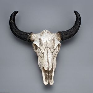 Resin Longhorn Cow Skull Head Wall Hanging decoration 3D Animal Wildlife Sculpture Figurines Crafts Horns for Home Decor T2003311826