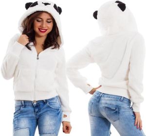 Moda panda com capuz velo casaco de pele do falso 2019 feminino outono inverno quente jaqueta macia grosso pelúcia zíper casaco curto outerwear5286479