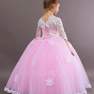 Fluffy Baby Flower Girl Dresses Lace Bow Cute Princess Wedding Party Communion Customize Dress Childrens Gifts 240319