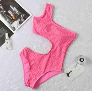 Дизайнерский женский купальник бикини 2022, двойной розовый с открытой талией на одно плечо, модный бренд, сексуальный купальник для женщин7028763