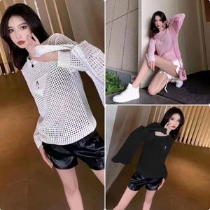 Loose round neck long sleeve thin hollow embroidered letters solid color sunscreen all take smock