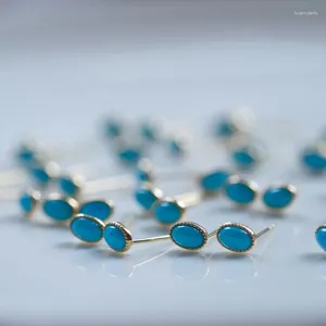 Orecchini a bottone in argento intarsiato lapislazzuli per le donne Moda di lusso minimalista ovale blu orecchini a bottone regalo gioielli quotidiano per feste