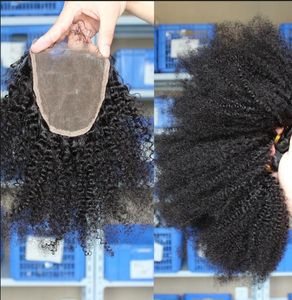 Afro Kinky Curly Hair 3 Pacotes com Afro Kinky Encerramento Médio 3 Parte Dupla Trama Extensões de Cabelo Humano Dyeable Cabelo Humano We1652101