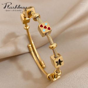 Bangle Flashbuy Trend Heart Love Stars Dice Charm Stainless Steel Bangles Bracelets For Women 18k Gold Plated Waterproof Jewelry