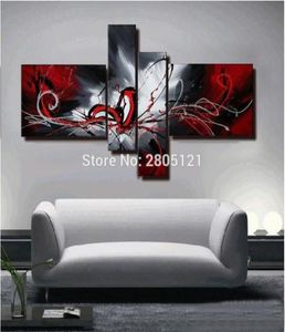 Pintura a óleo abstrata pintada à mão, vermelho, preto, branco, arte de parede, vermelho, preto, imagem de parede, pinturas modulares para sala de estar6638384