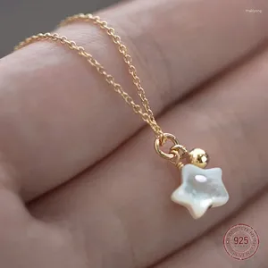 Anhänger 925 Sterling Silber Stern Meer Shell Runde Perle Frauen Hals Halskette Nette Pentagramm Ins Ästhetischen Stil Lange Halsband sommer Schmuck