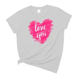 Women's T Shirts Love You Casual Round Neck Blouse Valentine'S Day Printed Short Sleeve T-Shirt Trending Couple Tees 2024