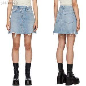 Shorts feminino saia jeans com cintura fivela diagonal desalinhado design de cintura saia curta jeans ldd240312
