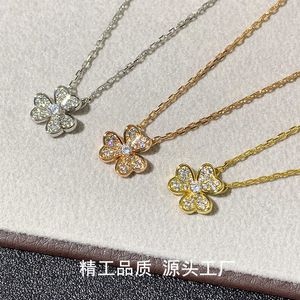 V Necklace V Gold Gaoding Three Flower Necklace Full Diamond CNC Advanced Precision Edition Fashion Light Luxury High Sense Clover Collar Chain for Women