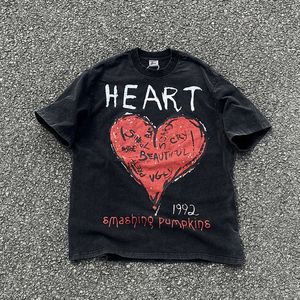 Vintage Crushed Pumpkin Band Smashing Pumpkins Love Printed Short Sleeve Washed Old T-shirt for Men LL46