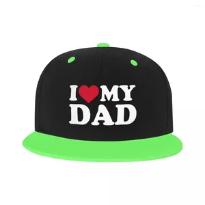 Бейсбольная кепка на заказ «Я люблю моего папу», плоская бейсболка для скейтборда, Snapback для женщин и мужчин, регулируемая шляпа в стиле хип-хоп на день отца, подарок для папы
