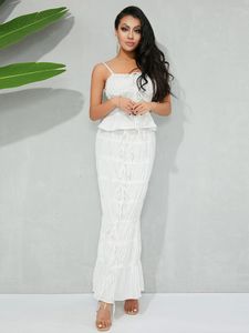 Casual Dresses Women Tiered Ruffle Maxi kjol kläder Bandage Ruched Camisole och Elastic Long Y2K 2 -stycken