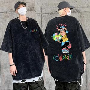 Mens T Shirts Wash Vintage Lc Waikiki Monkey Double Sided Print Tshirt Men Women Hip Hop Cartoon Short Sleeve Shirt Manga Streetwear