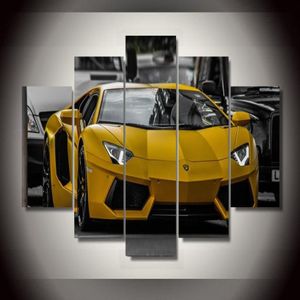 5Pcs With Framed Printed yellow sport Car picture Painting wall art children's room decor print poster picture canvas oil pai221W