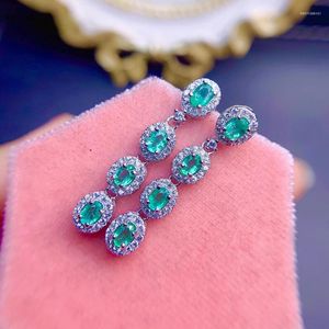 Stud Earrings Natural Colombian Emerald S925 Sterling Silver Women's Fashion Main Stone 3x4mm Egg Face Cut