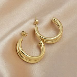 18k Gold C Shape Stud Earrings Stainless Steel Hip Hop Punk Women Hoop Huggie Ear Ring for Women Girls Fashion Jewelry