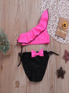 Kids Girl Mayo Ruffles Bow Childwear İki Parçalı Kız Beach Bikini Setleri Plaj Mayo Takımları 4 Renk İsteğe Bağlı WZWYW39114274588