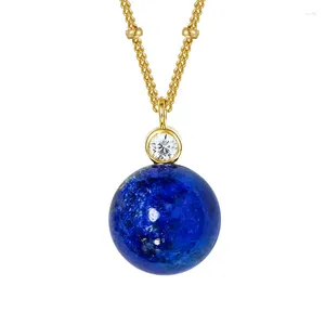 Hängen 2024 Natural Malachite Lapis Lazuli Round Ball Pendant Necklace For Women Personality S925 Sterling Silver Chain Fine Jewelry