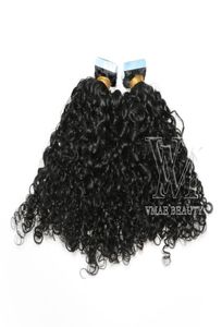 VMAE 11A Tape Ins Human Hair Extensions Mongolian Nuticle Justerad Vrigin Natural Black 100g 25Gpiece Afro Kinky Curly1131388